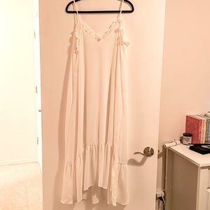 White flowy sheer ruffle dress. NWOT.
